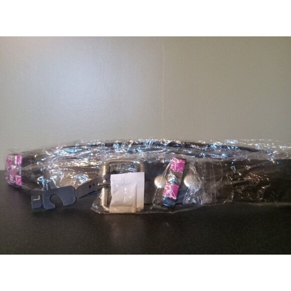 Faux Leather Studded Belt Pink And Silver Studs White Marble Pattern - Picture 2 of 2